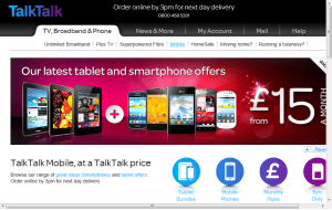 Preview 3 of the Talk Talk Mobile website